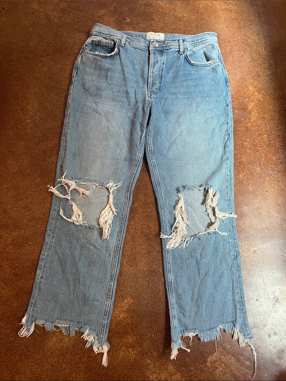 We The Free Light Blue Distressed Straight-Leg Jeans